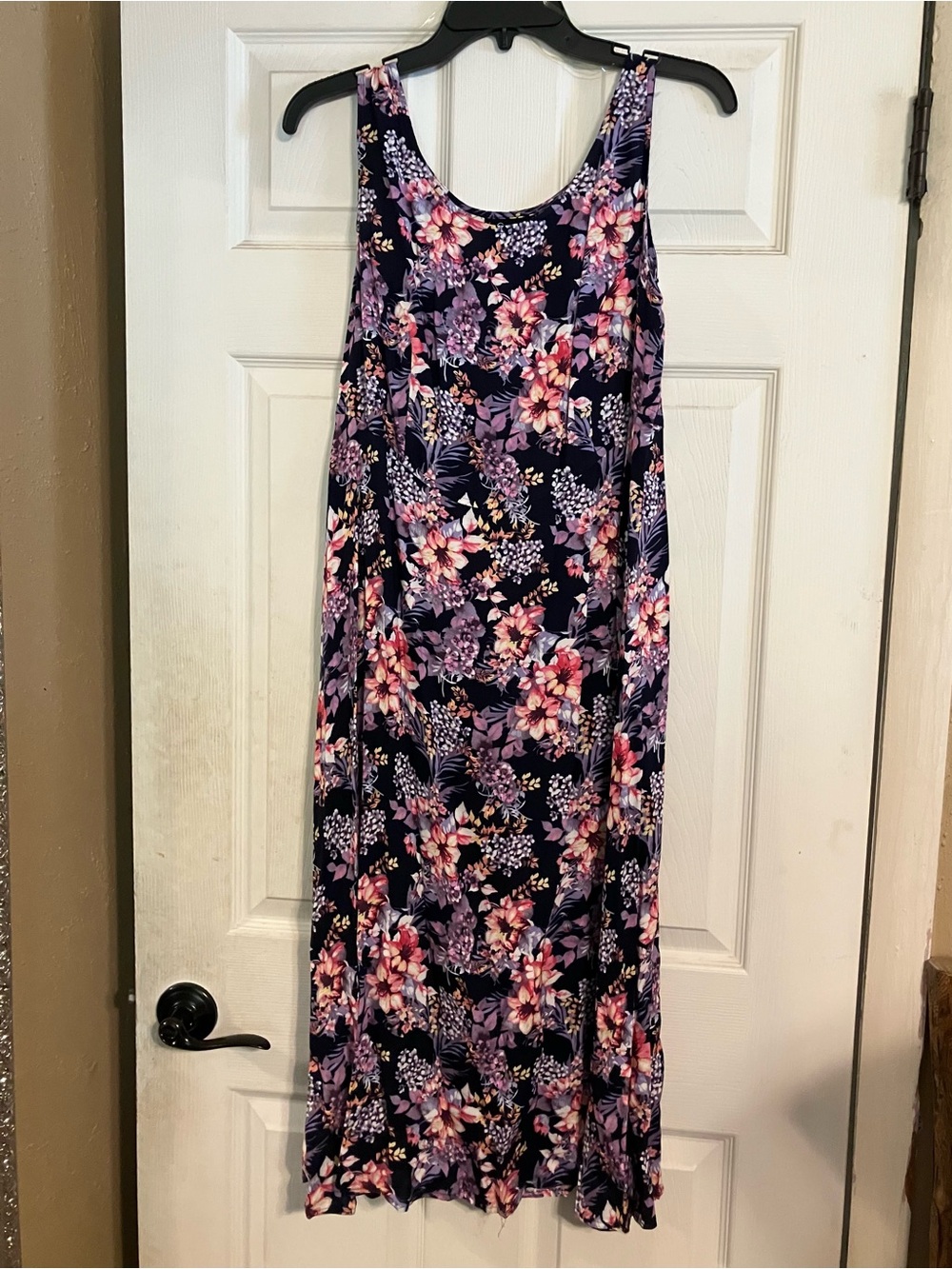Women’s Floral Maxi Tank Dress in Navy with Pink & Purple Blooms Size 10P